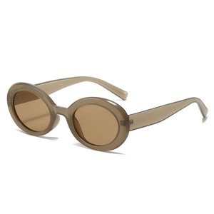 Retro translucent oval sunglasses with vintage brown frame and UV protection lenses