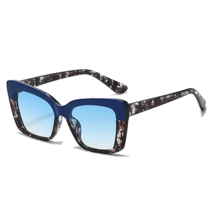 Lunettes de soleil carrées bicolores modernes avec monture œil-de-chat et verres bleus
