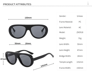 Detailed dimension guide for vintage oval sunglasses featuring frame and lens measurements