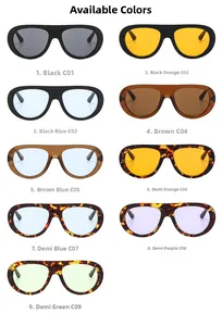 Grid display of vintage oval sunglasses in various frame colors and tinted lenses