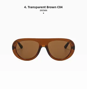 Detail view of transparent brown oversized sunglasses with fashion frame C04