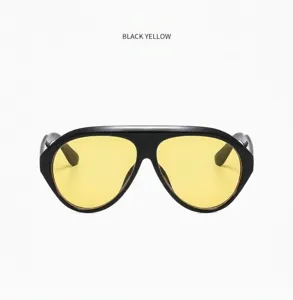 Detail der Pilotensonnenbrille C06 mit glänzend schwarzem Rahmen und gelben Gläsern