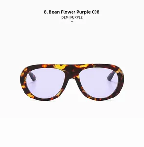 Detailed close-up of demi purple tortoise shell frames with light purple tinted lenses