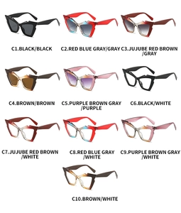 Grid view of Y2K cat-eye sunglasses in ten different colors with geometric frames