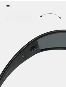 Dettaglio della cerniera in metallo resistente su occhiali da sole a fascia neri chic