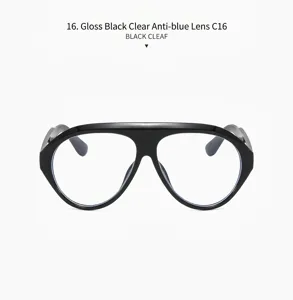 Detailansicht der großen schwarzen Blaulichtfilter-Brille mit klaren Gläsern im Aviator-Stil