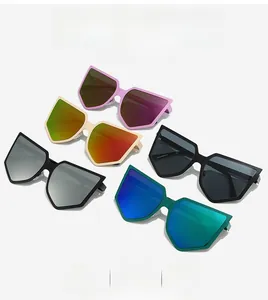 Detailed collection of oversized geometric sunglasses with vibrant coated lenses and frames