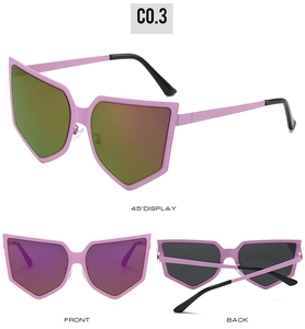 Multi-angle view of oversized shield sunglasses with pink frames and reflective coated lenses