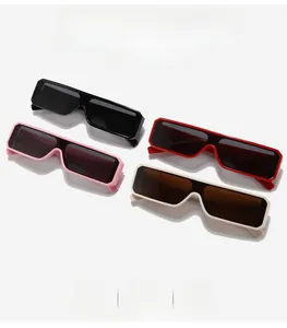Multiple colors of Y2K rectangle sunglasses including black, pink, red and beige