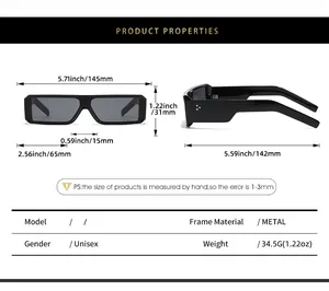 Size chart showing 145mm width and 31mm height of these Y2K metal rectangle sunglasses