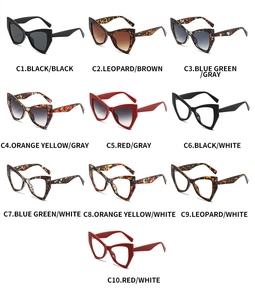 Matrix display of cat-eye sunglasses with various frames including tortoiseshell and black