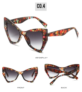 Multi-angle view of tortoiseshell cat eye sunglasses with gray gradient lenses