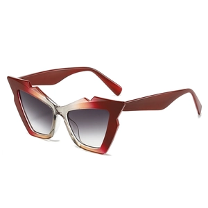 Modern geometric cat-eye sunglasses with gradient wine red frame and dark grey lenses