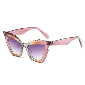 Fashionable geometric cat eye sunglasses with trendy tri-color gradient lenses