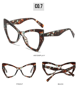 Detailed views of dark tortoiseshell cat-eye sunglasses frames with mint green accents