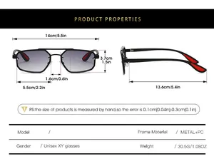 Detailed sizing chart and specifications for unisex double-bridge metal sunglasses