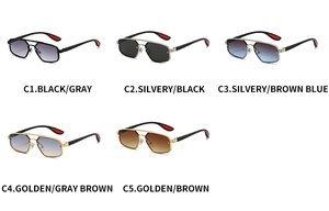 Detail view of double bridge metal sunglasses in multiple color SKU variants