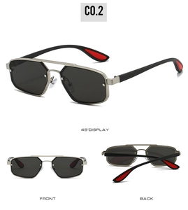 Detailed multi-angle views of double-bridge silver metal hexagonal frame sunglasses