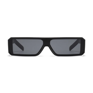 Retro Y2K small square frame wrap-around black sunglasses with a minimalist punk aesthetic