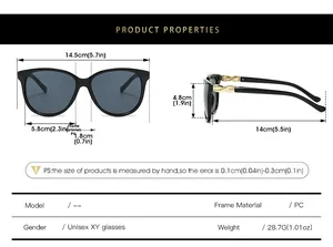 Size chart showing frame width 14.5cm and height 4.8cm for retro oversized sunglasses