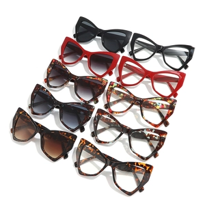 Vintage cat-eye sunglasses collection with various colors and marble textures on white