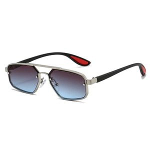 Modern double bridge geometric sunglasses with silver metal frame and gradient lenses
