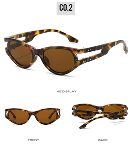 Tortoiseshell oval sunglasses with dark brown lenses and unique hollowed temple design