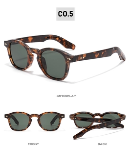 Three-angle product view of retro tortoise shell sunglasses with gold rivet accents