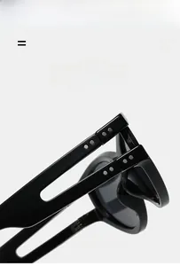 Detailed close-up of sunglasses hinges with double metal rivets on lightweight frames