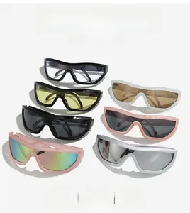 Collection of Y2K hip hop sports sunglasses with colorful lenses and futuristic frames