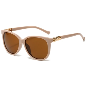 Fashionable oversized square pink sunglasses with retro gold twist temple details