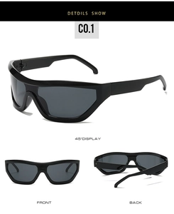 Y2K hip hop sunglasses featuring full-frame black sporty frames with dark gray lenses
