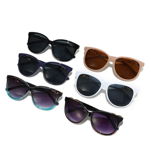 Fashionable oversized retro sunglasses for women in six diverse colors on a white background