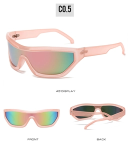 Y2K hip hop sunglasses in pink transparent frame with colorful polarized lens views