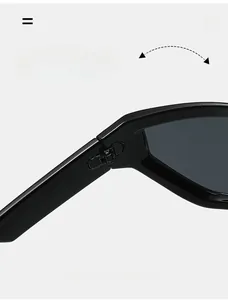 Macro detail of a durable metal hinge on sleek black Y2K hip-hop sunglasses frames