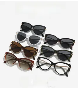 Detailed collection of colorful cat-eye sunglasses with golden metal hinge accents