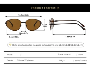 Dimensions de lunettes de soleil en métal avec largeur de 14,2cm et poids de 25,5g