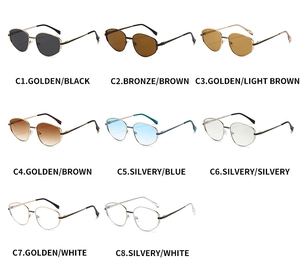 Huit lunettes de soleil à monture métallique polygonale avec verres de couleurs variées