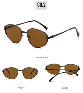 Trois perspectives de lunettes de soleil polygonales en métal avec verres bruns polarisés