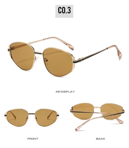 Vue sous trois angles de lunettes de soleil géométriques avec monture en métal doré