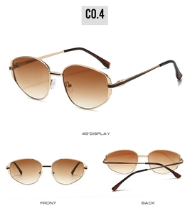 Vue sous trois angles de lunettes soleil en métal doré avec verres dégradés