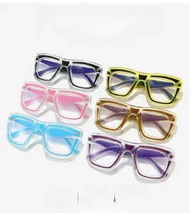 Multi-color set of bold square resin eyewear frames with anti-blue light clear lenses