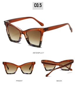 Vue en trois dimensions des lunettes de soleil carrées œil-de-chat avec monture en écaille