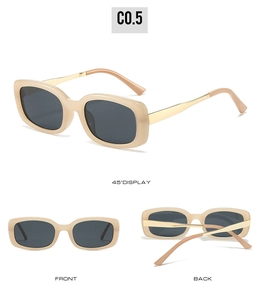 Rectangle frame sunglasses with champagne resin frames and gold metal temples