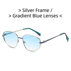 Lunettes de soleil géométriques en métal argenté avec verres dégradés bleus et UV 400