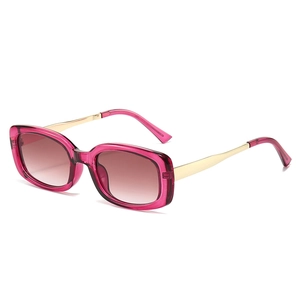 Fashionable magenta rectangle sunglasses with gold metal temples and gradient brown lenses