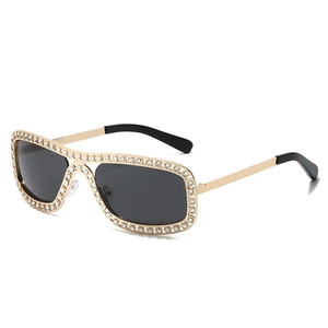 Lunettes De Soleil Surdimensionnées À Strass Cadre En Métal De Luxe UV400 Carrées Rétro Mode Fête Pour Femmes
