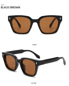Front and side view of vintage oversized square sunglasses with silver rivet accents