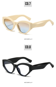 Detailed 45-degree view of trendy cat-eye sunglasses and retro square frame glasses