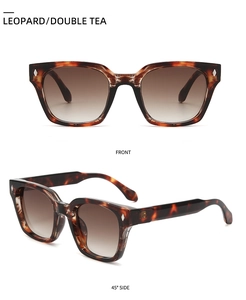 Retro leopard print sunglasses with tea gradient lenses and diamond rivet details